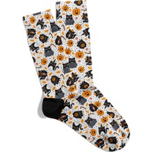 Eğlenceli Çorap  Unisex Halloween Kediler  Desen Baskılı Çorap