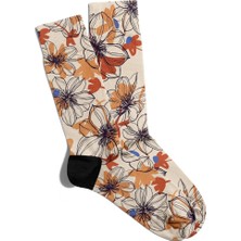 Eğlenceli Çorap Unisex  Bej Flower  Baskılı Çorap