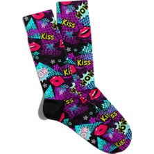 Eğlenceli Çorap Unisex Kiss Hello Popart Baskılı Çorap