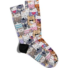 Eğlenceli Çorap Unisex  Gözlüklü Kedi  Baskılı Çorap