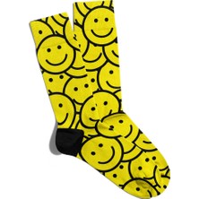 Eğlenceli Çorap Unisex Sarı Gülen Yüzler Desen Baskılı Çorap