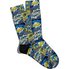 Eğlenceli Çorap Unisex Bang Bang Boom Popart Desen Baskılı Çorap