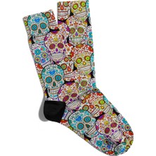 Eğlenceli Çorap Unisex Renkli Kuru Kafa Desen Baskılı Çorap