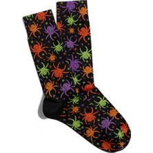 Eğlenceli Çorap Unisex Siyah Örümcek Desen Baskılı Çorap