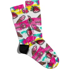 Eğlenceli Çorap Unisex Dondurma Çilek Popart Baskılı Çorap