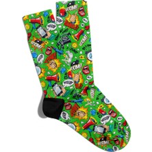Eğlenceli Çorap Unisex Hello You Yeşil Popart Baskılı Çorap