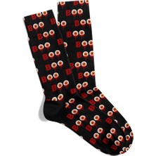Eğlenceli Çorap  Unisex Siyah Booo Gözler Desen Baskılı Çorap