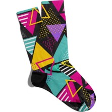 Eğlenceli Çorap Unisex  Bej Sarı Geometrik Cizgi Desen Baskılı Çorap