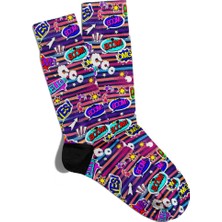 Eğlenceli Çorap Unisex Çizgili Boom Omg Popart Baskılı Çorap