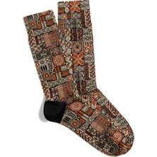 Eğlenceli Çorap Unisex  Kahverengi Geometrik Etnik Desen Baskılı Çorap