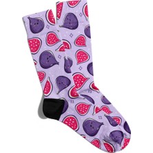 Eğlenceli Çorap Unisex Incir Baskılı Mor Çorap