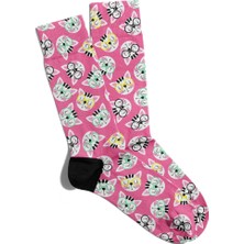 Eğlenceli Çorap Unisex Pembe Cool Kedi Desen Baskılı Çorap