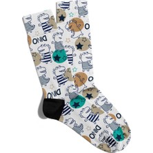 Eğlenceli Çorap Unisex  Renkli Cool Dino Baskılı Çorap