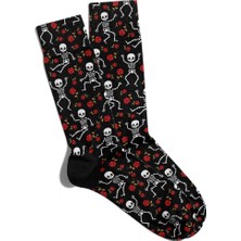 Eğlenceli Çorap Unisex  Skull Rose  Detay Baskılı Çorap