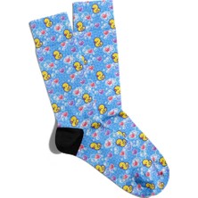 Eğlenceli Çorap Unisex Mavi Desen Yavru Ördek Baskılı Çorap