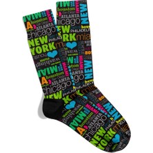 Eğlenceli Çorap  Unisex Renkli Şehirler X2 Desen Baskılı Çorap