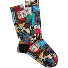 Eğlenceli Çorap Unisex  Retro Kedi Ayrıntı Popart Baskılı Çorap