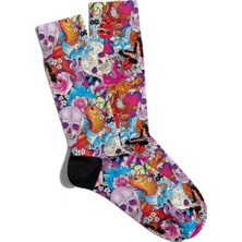 Eğlenceli Çorap Unisex  Skull Balık Desen Baskılı Çorap