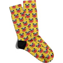 Eğlenceli Çorap Unisex  Karpuz ve Cute Pug Baskılı Çorap