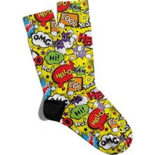 Eğlenceli Çorap Unisex  Omg Hi Hello Popart Sarı Baskılı Çorap