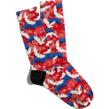 Eğlenceli Çorap Unisex Beyaz Kuş Mavi Bulut Baskılı Çorap