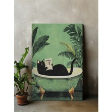 Des Vu Print Küvette Gazete Okuyan Kedi Posteri, Banyo Kedi Temalı Çerçevesiz Poster