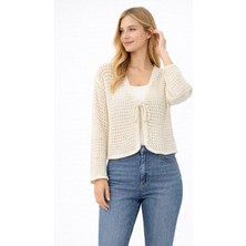 Noa Noa Kadın Bağlama Detaylı Ajurlu Kısa Hırka