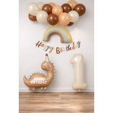 Patladı Gitti Retro 1 Yaş Dinazor Konsept Doğum Günü Seti 1 Adet Rakam Foylo Balon ve 15 Adet Lateks Balon