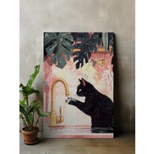 Des Vu Print Banyo Kedi Temalı Çerçevesiz Poster