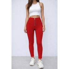 Munn Collection Kadın Yüksek Belli Önden Fermuar ve Nervur Detaylı Dalgıç Tayt