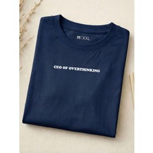 North Whiskers Overthinker Baskılı Tişört - Lacivert %100 Pamuk Unisex