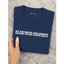 North Whiskers Childhood Memory Baskılı Tişört - Lacivert %100 Pamuk Unisex