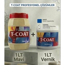 T-COAT Yeni Nesil Dönüşüm Boyası(Mavi 1lt+1lt Vernik) Ahşap-Cam-Plastik-Duvar-Fayans-Dolap