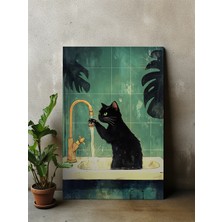 Des Vu Print Ellerini Yıkayan Kedi Posteri, Kedi Banyo Temalı Çerçevesiz Poster