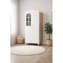 Kidy Woody Paris Iki 2 Kapaklı Genç ve Coçuk Dolap - Çekmeceli Gardrop - Mdf Kpaklı - Camlı (200×90×45 Cm)