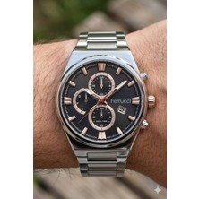Ferrucci Gümüş Erkek Kol Saati | 42 mm Çelik Kasa, Gümüş Çelik Kordon, Siyah Kadran