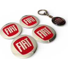 Fiat Logolu 56 mm Alüminyum 4 Adet Jant Göbek Stıcker ve Fiat Logo Damla Anahtarlık