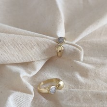 Museum Of You Kadın Ayarlanabilir 14K Altın Kaplama Renk Zirkon Taş Detaylı Minimal Yüzük – Modern Zarif Tasarım