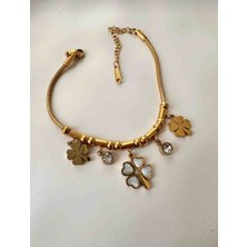 Güneş Takı Kadın Gold Renk 316L Çelik  Model Yoncalı Bileklik