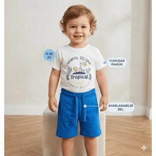 Fancy Kids Antalya Erkek Bebek Animal Island Baskılı Şortlu Yazlık Takım Alt Üst Set 9-36 Ay Pamuklu