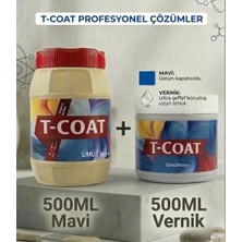 T-COAT Yeni Nesil Dönüşüm Boyası(Mavi 500ML+500ML Vernik) Ahşap-Cam-Plastik-Duvar-Fayans-Dolap