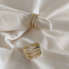 Museum Of You Gold Kaplama Üçlü Mekik Zirkon Taşlı Ayarlanabilir Tasarım Yüzük