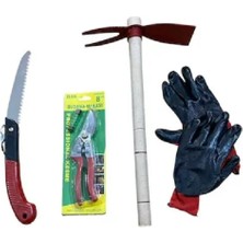 Mobilreyon Bağ Bahçe Bakım Budama Kesme Seti Buda Makası-Testere-Çapa-Eldiven 4 Parça Bahçıvan Set