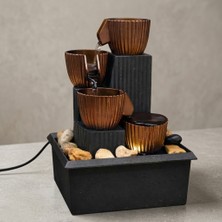 Masaüstü Dekoratif Su Şelale 4 Katlı LED Işıklı Su Şelalesi Gold Aksesuar Ev Ofis Hediyesi Obje USB