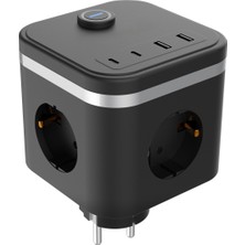 Azurtech 3port 2x Usb+2x Type-C LED Tuşlu Duvar Priz - Siyah