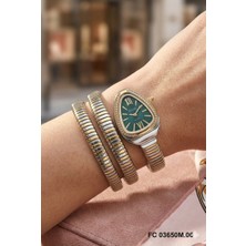 Ferrucci Özel Tasarım Kadın Kol Saati | 33 mm Çelik Kasa, Altın Gümüş Metal Kordon, Turkuaz Kadran