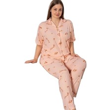 Bipamuk Comfort Gömlek Yaka Büyük Beden Kadın Pijama Takımı Kısa Kol Rahat  3xl–6xl