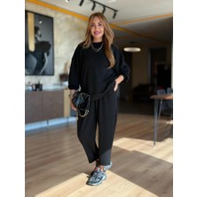 Nnstartshopping  Kadın Uzun Kollu Bisiklet Yaka Viskon Iki Iplik Bluz ve Pantolon Ikili Takım