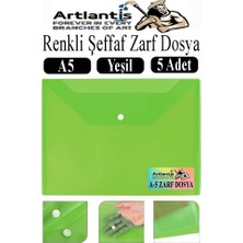 Artlantis Yeşil A5 Çıtçıtlı Dosya Şeffaf Renkli Zarf Dosya 5 Adet 17X22 cm Çıt Çıtlı Dosya Su Geçirmez 50 Yaprak Kapasiteli
