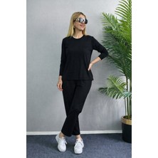 Sun&north Kadın Uzun Kol Bisiklet Yaka Bürümcük Bluz ve Pantolon Ikili Takım